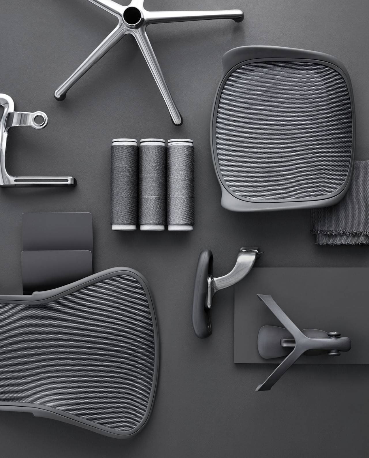 foto superior de peças da cadeira ergonômica Aeron