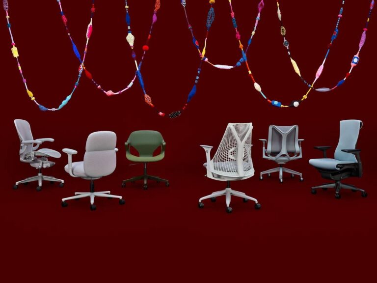 imagem das cadeiras herman miller que estão na black friday com um fundo vermelho