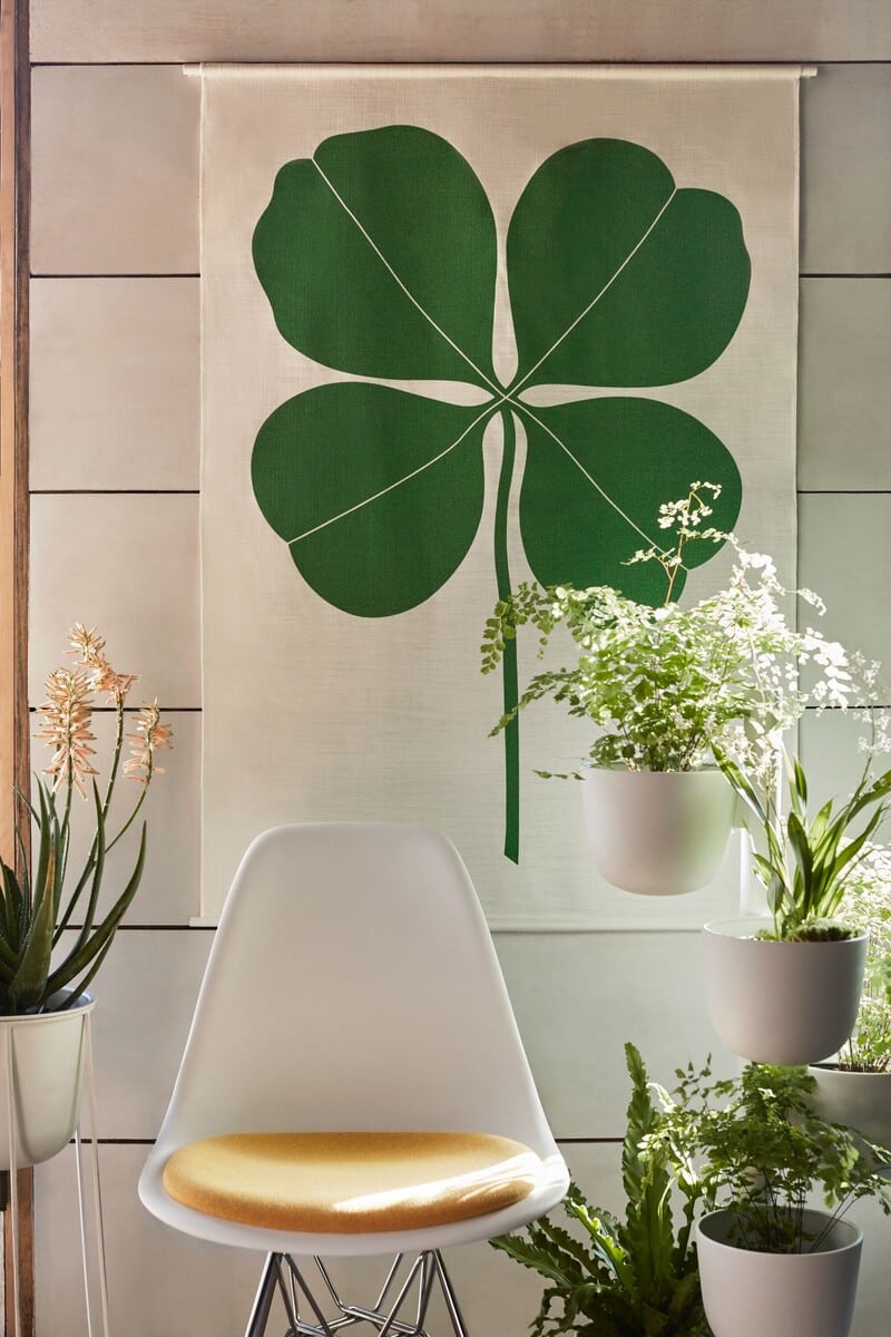 Decoração de parede com folha de trevo e plantas